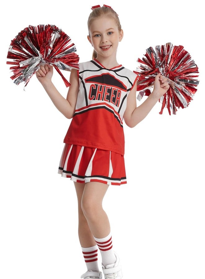 GRAJTCIN Cheerleader Outfit for Girls Cheer Uniform Cheerleading Costume Halloween Christmas Dress for 6-7 Years (130, Red) - Image 2